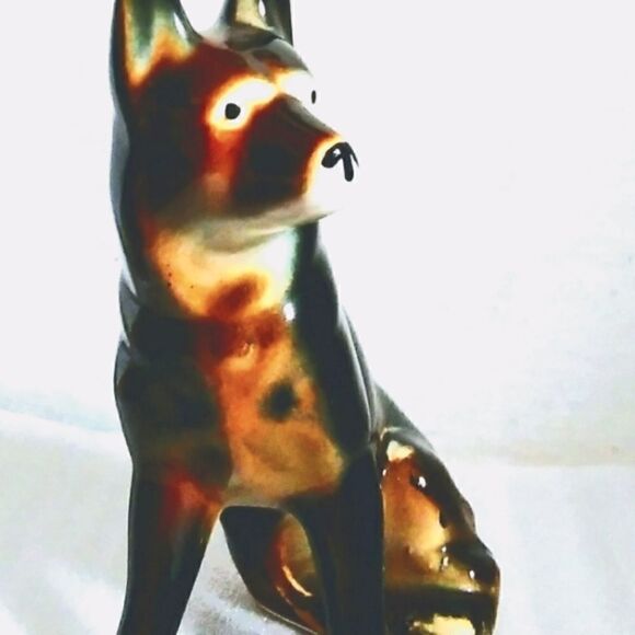 PORCELAIN Figurine GERMAN SHEPHERD Vintage 6" Glazed - Picture 1 of 4
